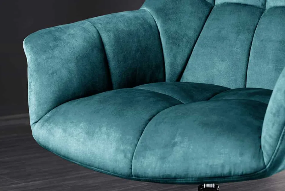 Riess-Ambiente Sessel|Samt Möbel > Drehbarer Design Sessel PAPILLON petrol Samt 360° schwarz Metall höhenverstellbar