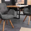 Riess-Ambiente Skandinavisch|Retro Möbel > Drehbarer Design Stuhl BALTIC dunkelgrau Bouclé natur Eiche Massivholz mit Armlehne
