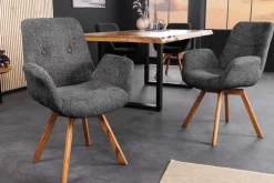 Riess-Ambiente Skandinavisch|Retro Möbel > Drehbarer Design Stuhl BALTIC dunkelgrau Bouclé natur Eiche Massivholz mit Armlehne