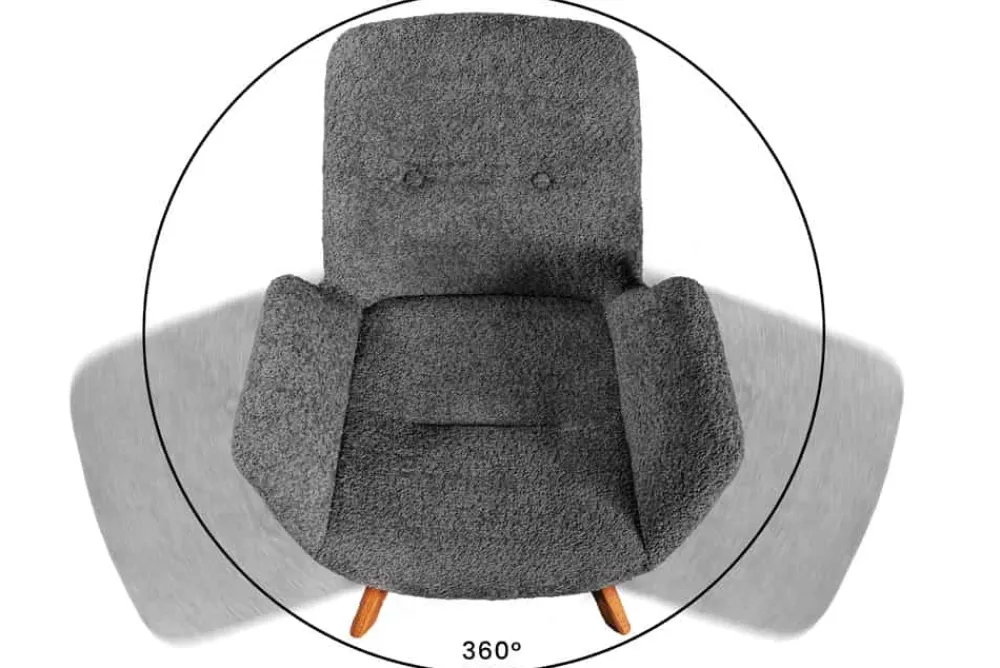 Riess-Ambiente Skandinavisch|Retro Möbel > Drehbarer Design Stuhl BALTIC dunkelgrau Bouclé natur Eiche Massivholz mit Armlehne