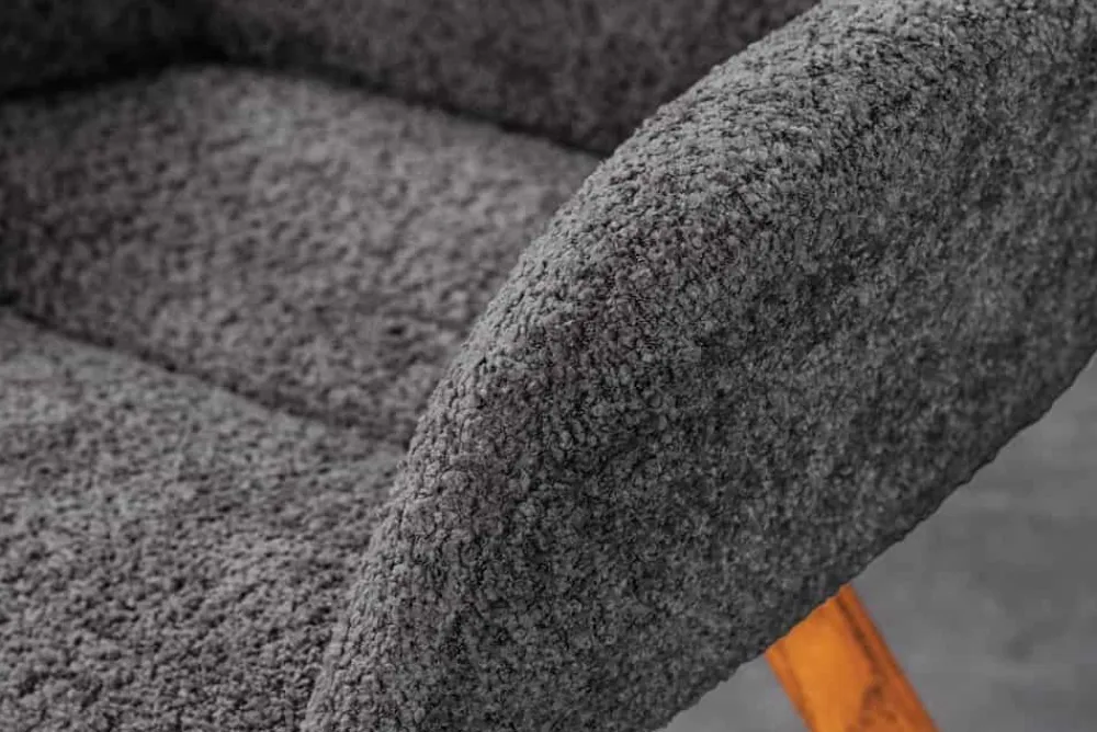 Riess-Ambiente Skandinavisch|Retro Möbel > Drehbarer Design Stuhl BALTIC dunkelgrau Bouclé natur Eiche Massivholz mit Armlehne