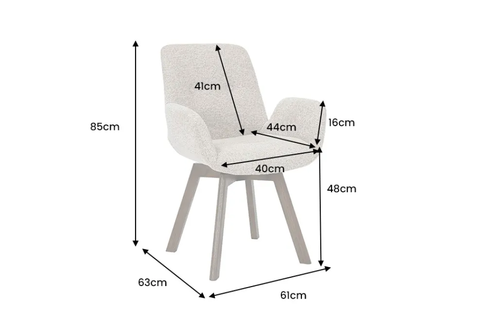 Riess-Ambiente Skandinavisch|Retro Möbel > Drehbarer Design Stuhl BALTIC taupe Bouclé Tweed Soft Eiche Massivholz Walnuss