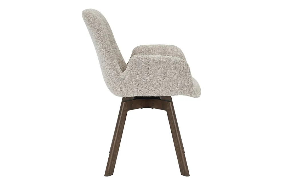 Riess-Ambiente Skandinavisch|Retro Möbel > Drehbarer Design Stuhl BALTIC taupe Bouclé Tweed Soft Eiche Massivholz Walnuss