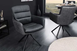 Riess-Ambiente Retro Möbel|Stühle > Drehbarer Design Stuhl BIG GEORGE schwarz anthrazit Echtleder Microfaser mit Armlehnen