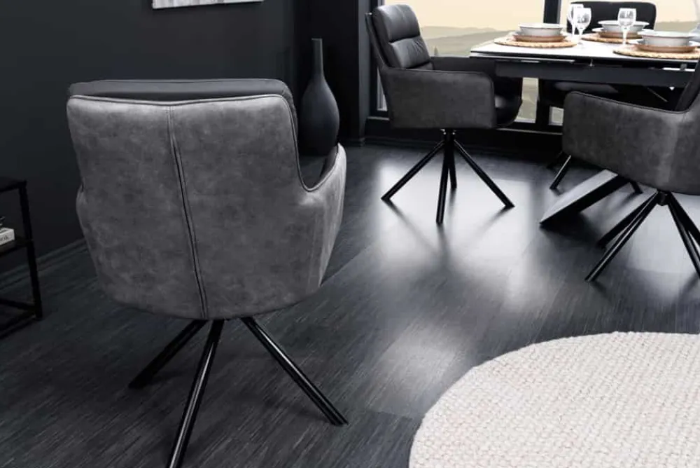 Riess-Ambiente Retro Möbel|Stühle > Drehbarer Design Stuhl BIG GEORGE schwarz anthrazit Echtleder Microfaser mit Armlehnen