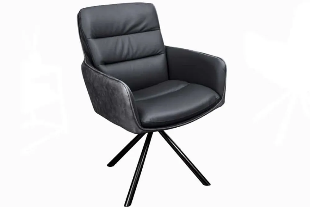 Riess-Ambiente Retro Möbel|Stühle > Drehbarer Design Stuhl BIG GEORGE schwarz anthrazit Echtleder Microfaser mit Armlehnen