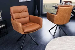 Riess-Ambiente Retro Möbel|Stühle > Drehbarer Design Stuhl BIG GEORGE cognac Echtleder Microfaser mit Armlehne Retro