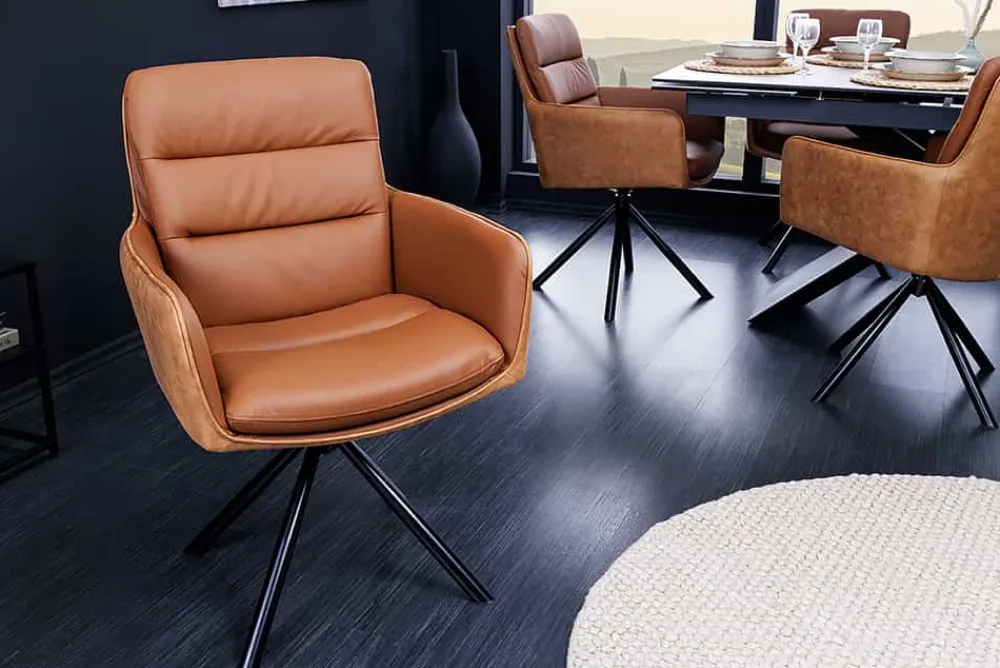 Riess-Ambiente Retro Möbel|Stühle > Drehbarer Design Stuhl BIG GEORGE cognac Echtleder Microfaser mit Armlehne Retro
