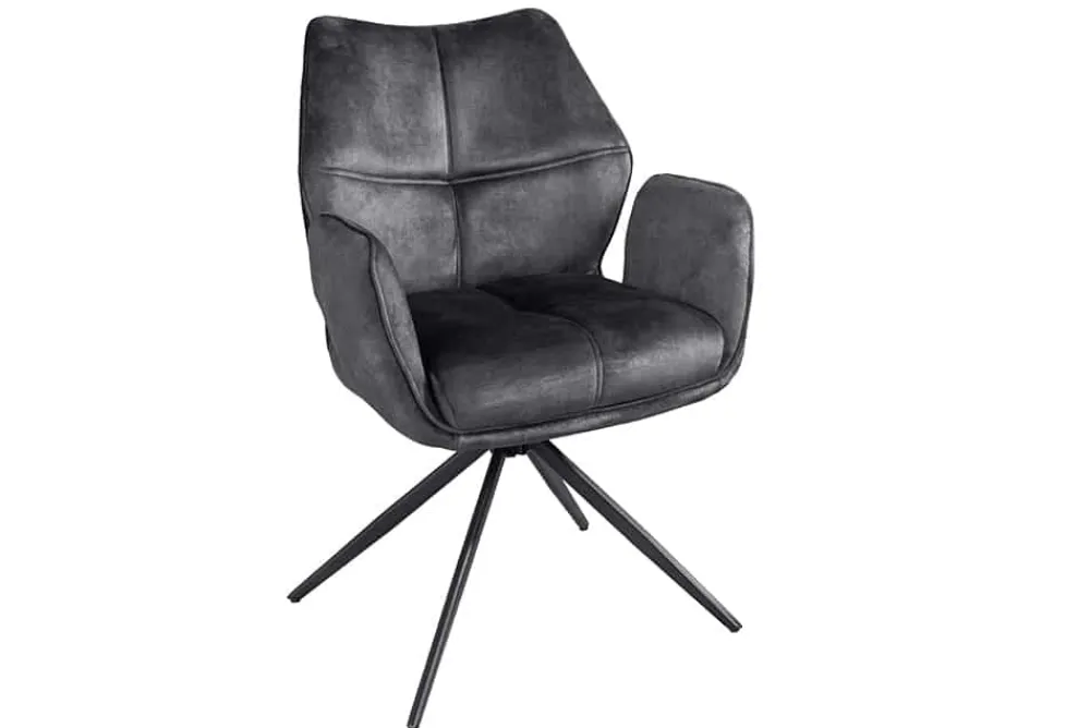 Riess-Ambiente Stühle|Samt Möbel > Drehbarer Design Stuhl CONCORD dunkelgrau Samt Taschenfederkern Metallgestell schwarz