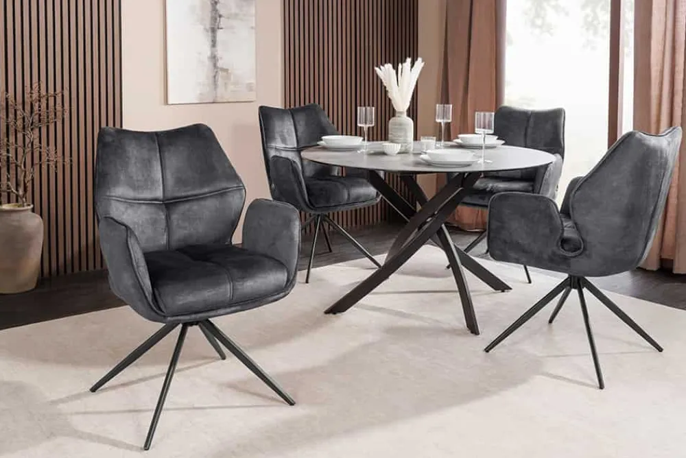 Riess-Ambiente Stühle|Samt Möbel > Drehbarer Design Stuhl CONCORD dunkelgrau Samt Taschenfederkern Metallgestell schwarz