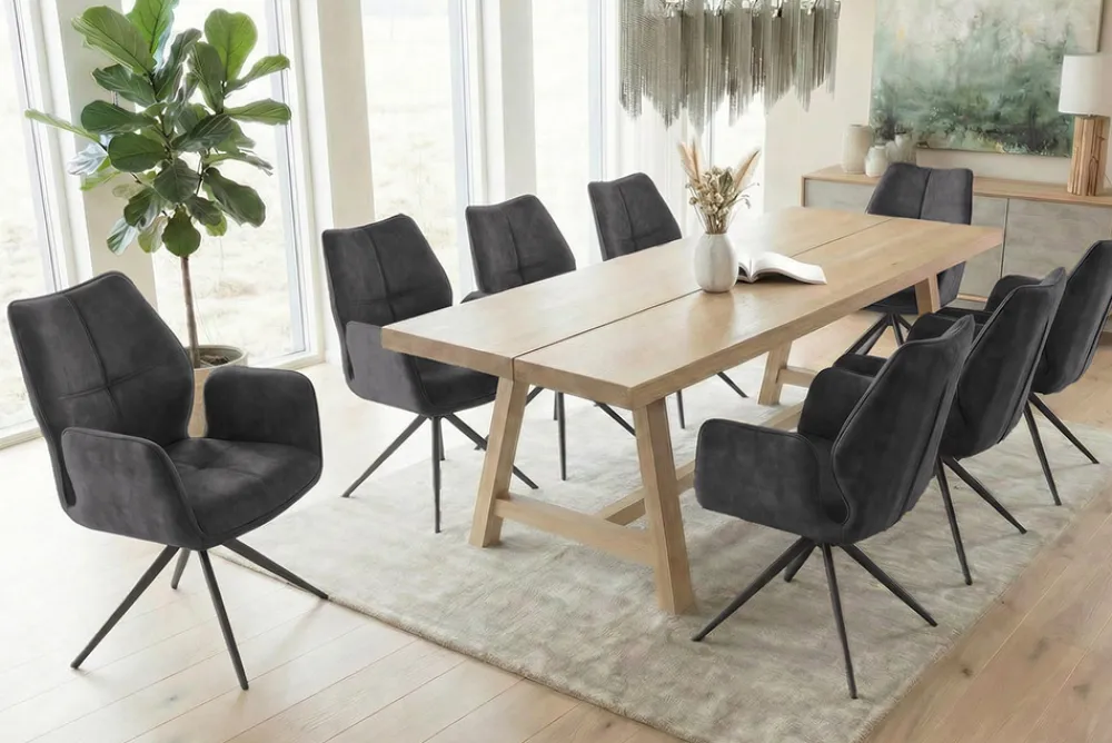 Riess-Ambiente Stühle|Samt Möbel > Drehbarer Design Stuhl CONCORD dunkelgrau Samt Taschenfederkern Metallgestell schwarz