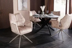 Riess-Ambiente Stühle|Samt Möbel > Drehbarer Design Stuhl CONCORD champagner greige Samt Taschenfederkern Metallgestell greige