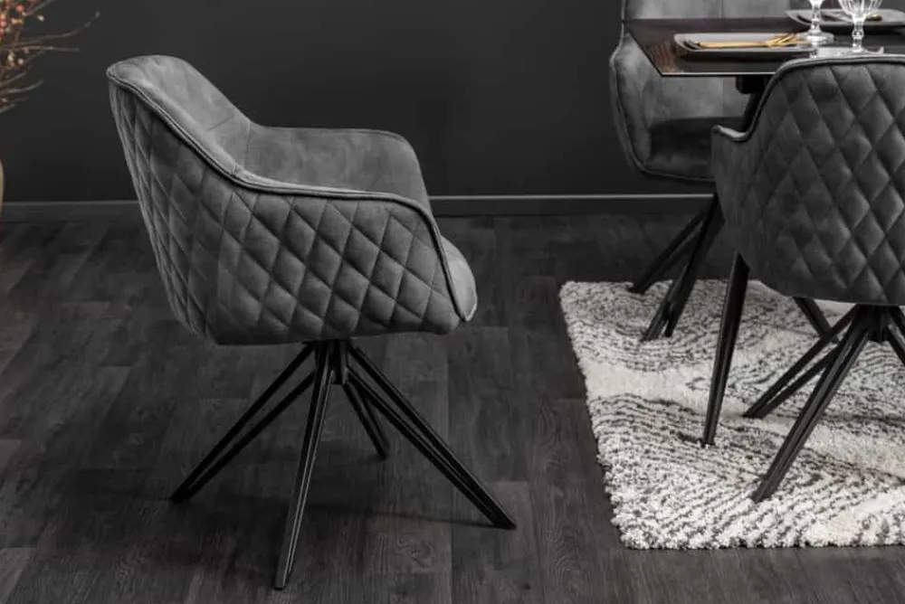 Riess-Ambiente Retro Möbel|Stühle > Drehbarer Design Stuhl EUPHORIA dunkelgrau Samt mit Armlehne Metallgestell schwarz