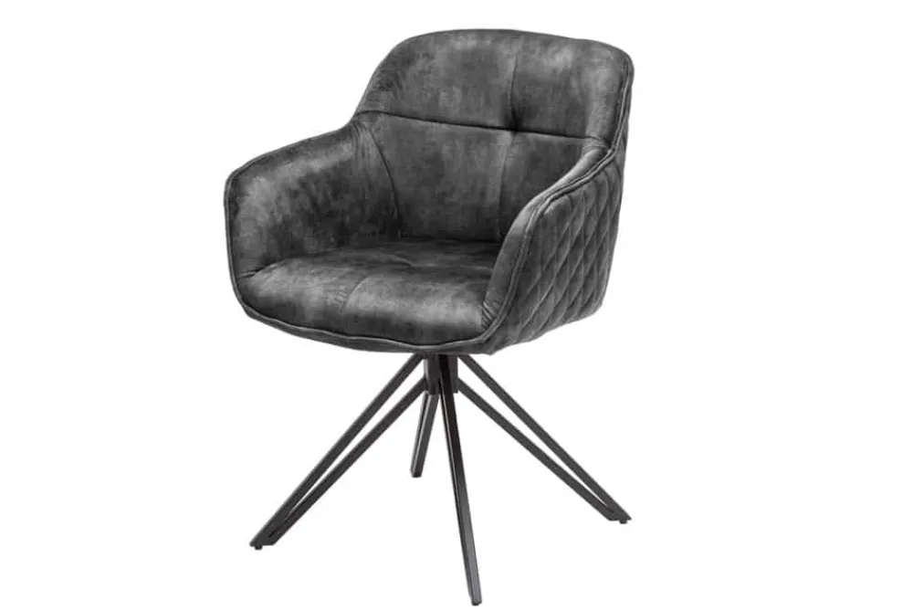 Riess-Ambiente Retro Möbel|Stühle > Drehbarer Design Stuhl EUPHORIA dunkelgrau Samt mit Armlehne Metallgestell schwarz