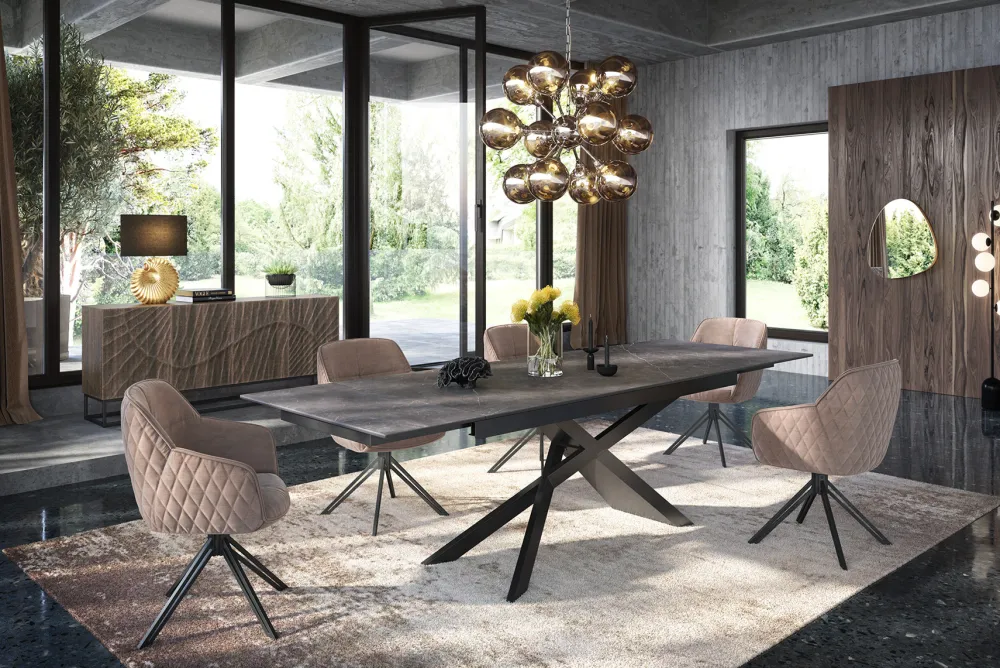 Riess-Ambiente Retro Möbel|Stühle > Drehbarer Design Stuhl EUPHORIA champagner greige Samt mit Armlehne Metallgestell schwarz