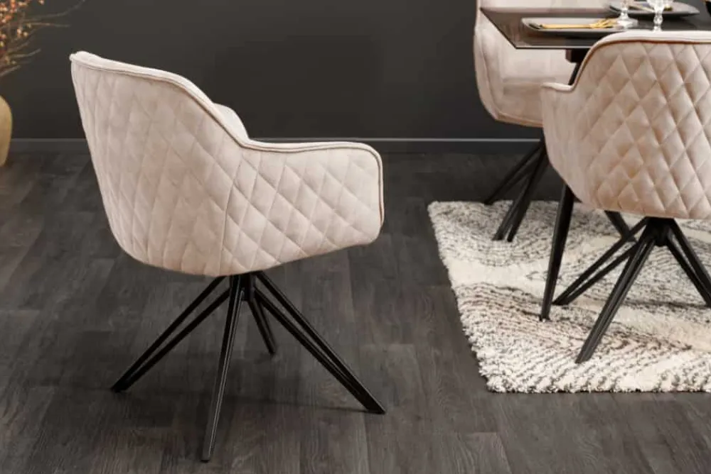 Riess-Ambiente Retro Möbel|Stühle > Drehbarer Design Stuhl EUPHORIA champagner greige Samt mit Armlehne Metallgestell schwarz
