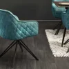 Riess-Ambiente Retro Möbel|Stühle > Drehbarer Design Stuhl EUPHORIA petrol Samt mit Armlehne Metallgestell schwarz