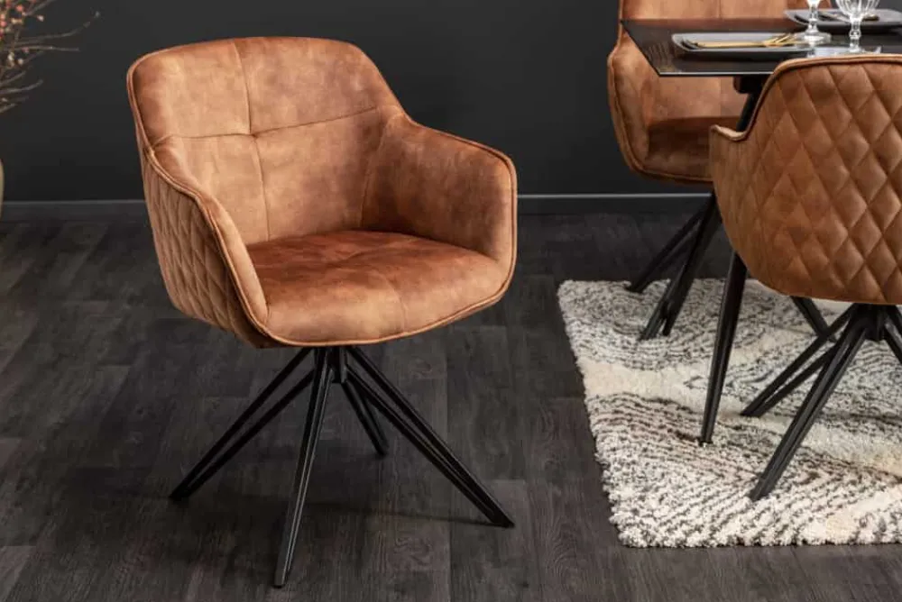Riess-Ambiente Retro Möbel|Stühle > Drehbarer Design Stuhl EUPHORIA rost braun Samt mit Armlehne Metallgestell schwarz