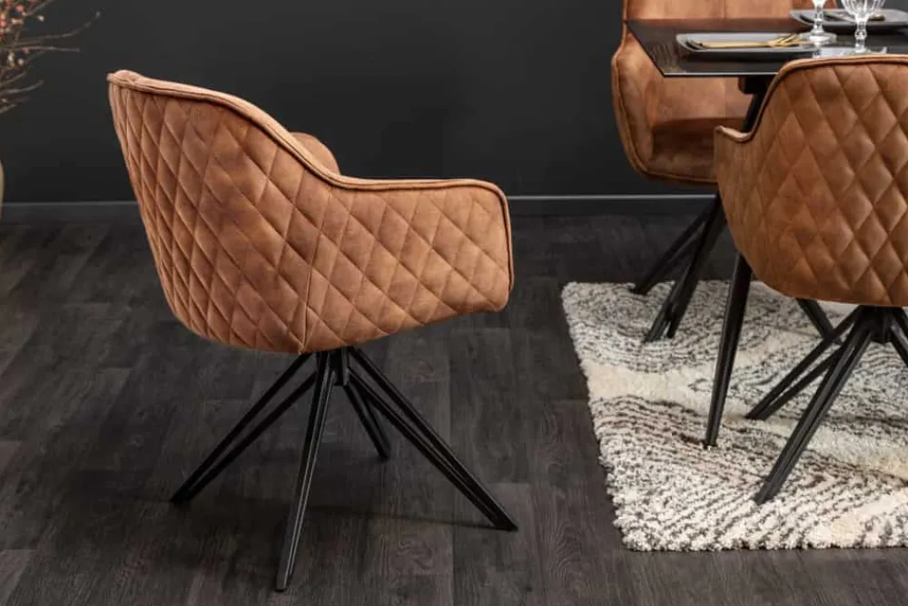 Riess-Ambiente Retro Möbel|Stühle > Drehbarer Design Stuhl EUPHORIA rost braun Samt mit Armlehne Metallgestell schwarz
