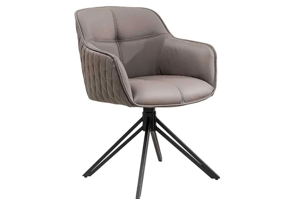 Riess-Ambiente Retro Möbel|Stühle > Drehbarer Design Stuhl EUPHORIA taupe Echtleder schwarz Metallgestell mit Armlehne