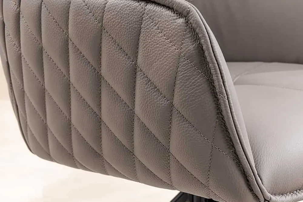 Riess-Ambiente Retro Möbel|Stühle > Drehbarer Design Stuhl EUPHORIA taupe Echtleder schwarz Metallgestell mit Armlehne