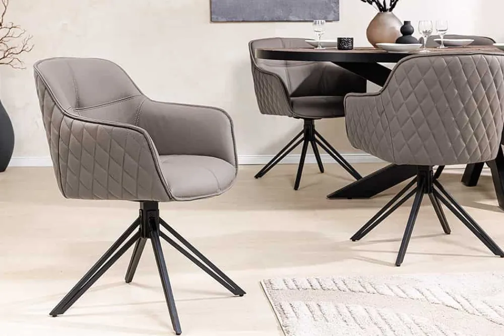 Riess-Ambiente Retro Möbel|Stühle > Drehbarer Design Stuhl EUPHORIA taupe Echtleder schwarz Metallgestell mit Armlehne
