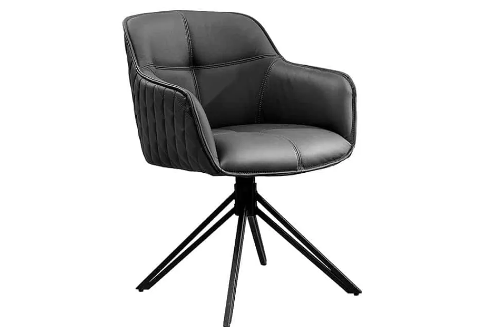 Riess-Ambiente Retro Möbel|Stühle > Drehbarer Design Stuhl EUPHORIA schwarz Echtleder Metallgestell mit Armlehne