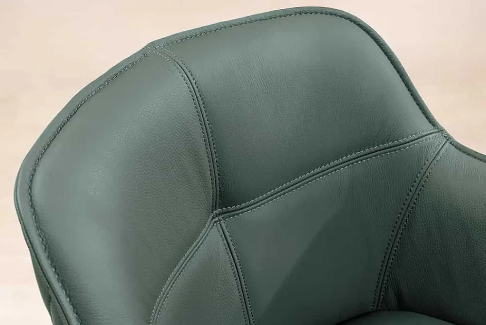 Riess-Ambiente Retro Möbel|Stühle > Drehbarer Design Stuhl EUPHORIA grün Echtleder schwarz Metallgestell mit Armlehne