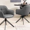 Riess-Ambiente Retro Möbel|Stühle > Drehbarer Design Stuhl EUPHORIA grau Echtleder schwarz Metallgestell mit Armlehne