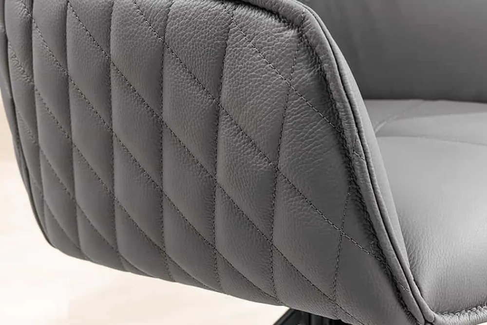 Riess-Ambiente Retro Möbel|Stühle > Drehbarer Design Stuhl EUPHORIA grau Echtleder schwarz Metallgestell mit Armlehne