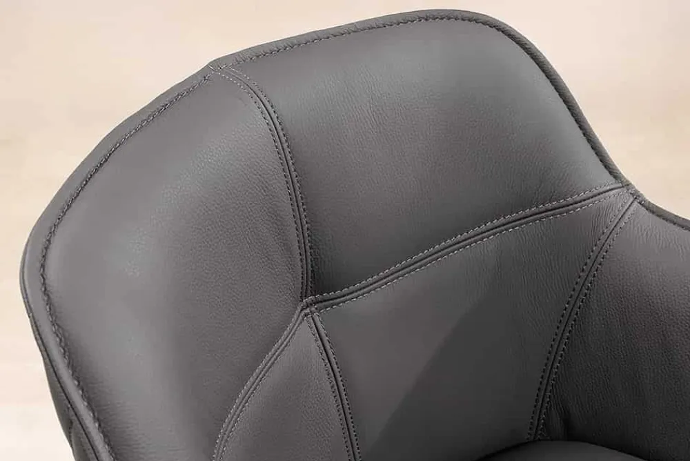 Riess-Ambiente Retro Möbel|Stühle > Drehbarer Design Stuhl EUPHORIA grau Echtleder schwarz Metallgestell mit Armlehne
