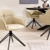 Riess-Ambiente Retro Möbel|Stühle > Drehbarer Design Stuhl EUPHORIA beige Echtleder schwarz Metallgestell mit Armlehne