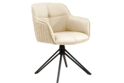 Riess-Ambiente Retro Möbel|Stühle > Drehbarer Design Stuhl EUPHORIA beige Echtleder schwarz Metallgestell mit Armlehne