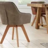 Riess-Ambiente Skandinavisch|Retro Möbel > Drehbarer Design Stuhl LIVORNO vintage taupe Buchenholz Beine mit Armlehnen
