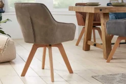 Riess-Ambiente Skandinavisch|Retro Möbel > Drehbarer Design Stuhl LIVORNO vintage taupe Buchenholz Beine mit Armlehnen