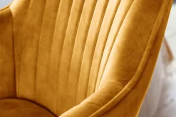 Riess-Ambiente Skandinavisch|Retro Möbel > Drehbarer Design Stuhl LIVORNO senfgelb Samt Buchenholz Beine mit Armlehnen
