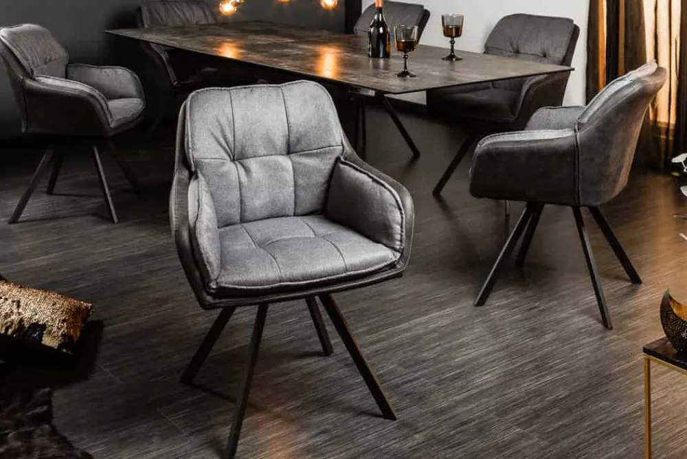 Riess-Ambiente Retro Möbel|Stühle > Drehbarer Design Stuhl MR. LOUNGER anthrazit grau Microfaser Flachgewebe mit Armlehne