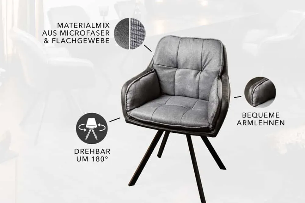 Riess-Ambiente Retro Möbel|Stühle > Drehbarer Design Stuhl MR. LOUNGER anthrazit grau Microfaser Flachgewebe mit Armlehne