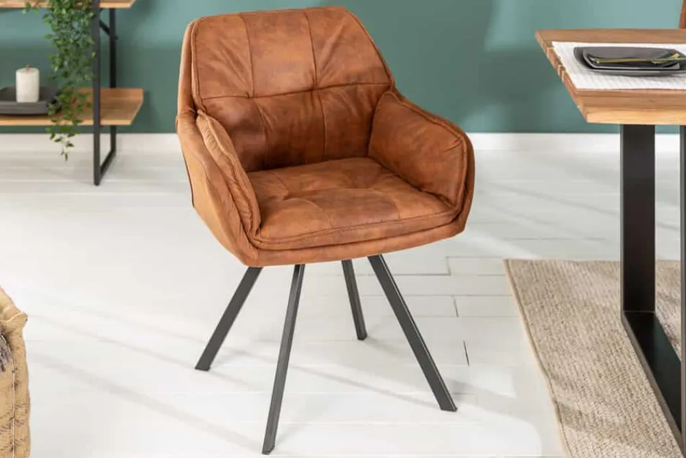 Riess-Ambiente Retro Möbel|Stühle > Drehbarer Design Stuhl MR. LOUNGER hellbraun Microfaser mit Armlehne Metall schwarz
