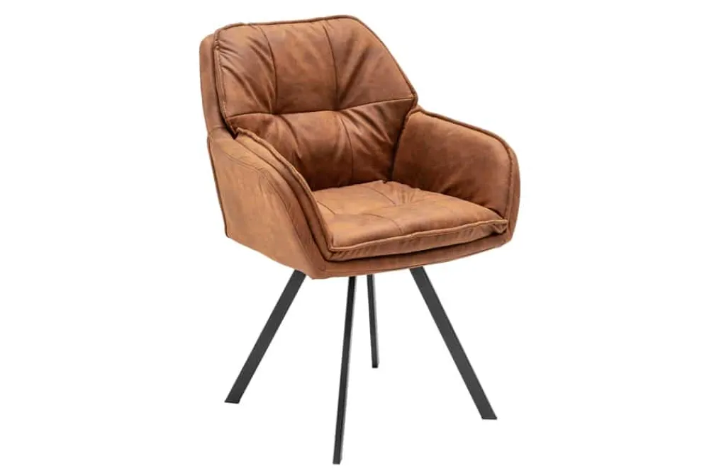 Riess-Ambiente Retro Möbel|Stühle > Drehbarer Design Stuhl MR. LOUNGER hellbraun Microfaser mit Armlehne Metall schwarz