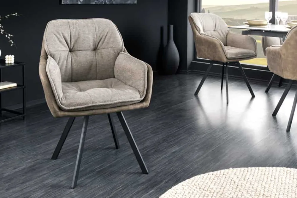 Riess-Ambiente Retro Möbel|Industrial Loft > Drehbarer Design Stuhl MR. LOUNGER vintage taupe Microfaser mit Armlehne