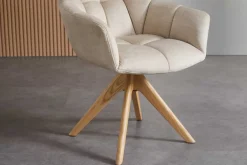 Riess-Ambiente Skandinavisch|Stühle > Drehbarer Design Stuhl PAPILLON beige Samt Eiche Massivholz mit Armlehnen