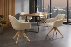 Riess-Ambiente Skandinavisch|Stühle > Drehbarer Design Stuhl PAPILLON beige Samt Eiche Massivholz mit Armlehnen