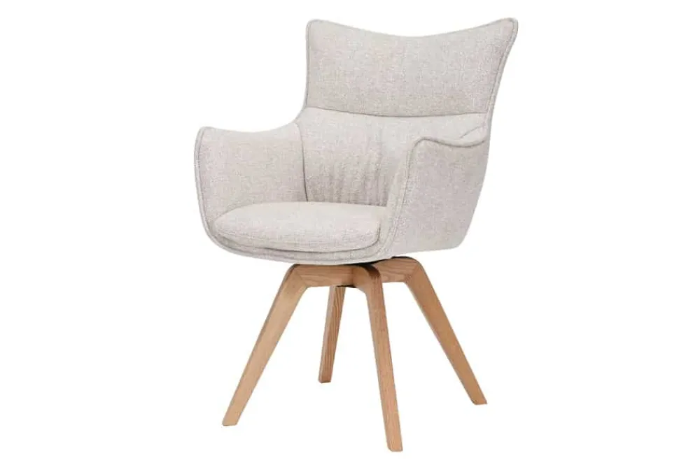 Riess-Ambiente Skandinavisch|Stühle > Drehbarer Design Stuhl VOGUE beige natur Strukturstoff Eichenholz 360° mit Armlehne