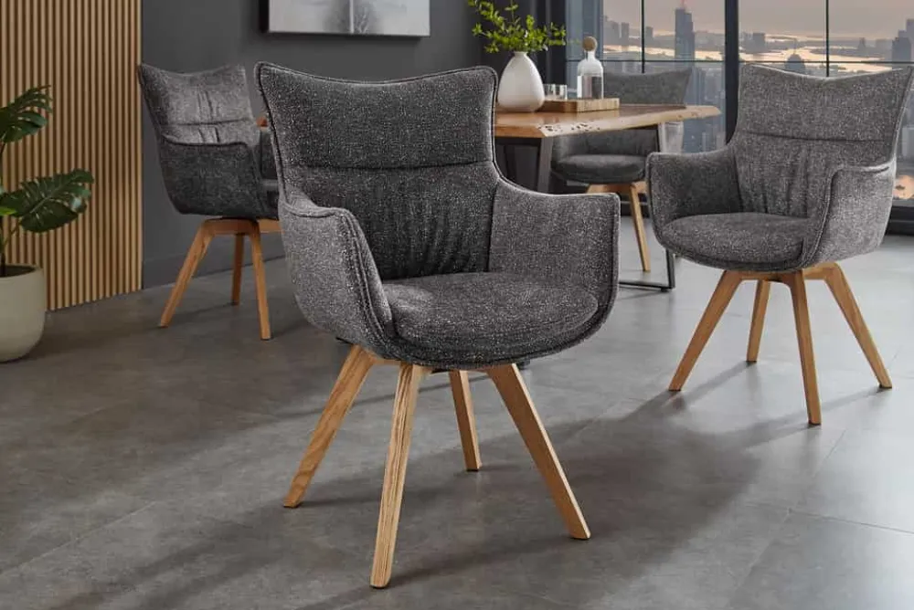 Riess-Ambiente Skandinavisch|Stühle > Drehbarer Design Stuhl VOGUE anthrazit natur Strukturstoff Eichenholz 360° mit Armlehne