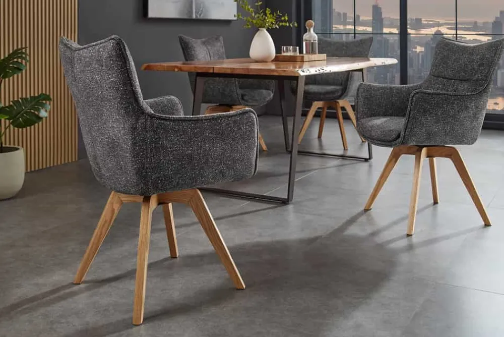 Riess-Ambiente Skandinavisch|Stühle > Drehbarer Design Stuhl VOGUE anthrazit natur Strukturstoff Eichenholz 360° mit Armlehne