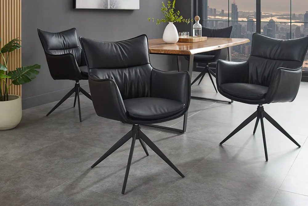 Riess-Ambiente Industrial Loft|Stühle > Drehbarer Design Stuhl VOGUE schwarz Kunstleder Metall 360° mit Armlehne