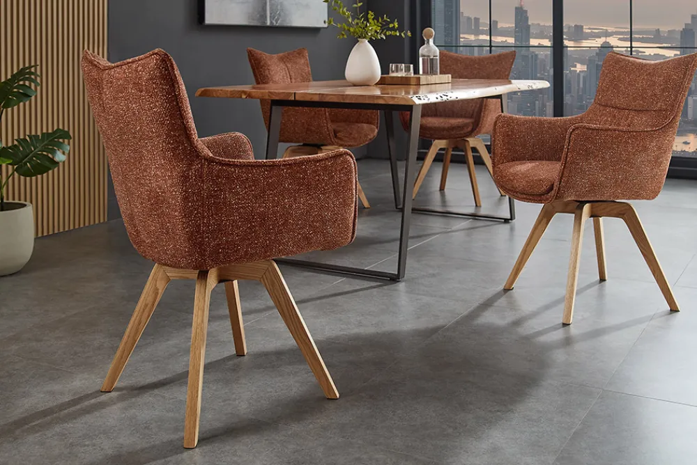 Riess-Ambiente Skandinavisch|Stühle > Drehbarer Design Stuhl VOGUE rost braun natur Strukturstoff Eichenholz 360° mit Armlehne