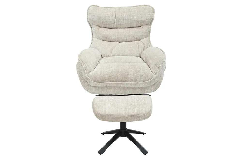 Riess-Ambiente Sitzhocker|Retro Möbel > Drehbarer Hocker CLOUD champagner beige Chenillestoff schwarz Metall Fußhocker