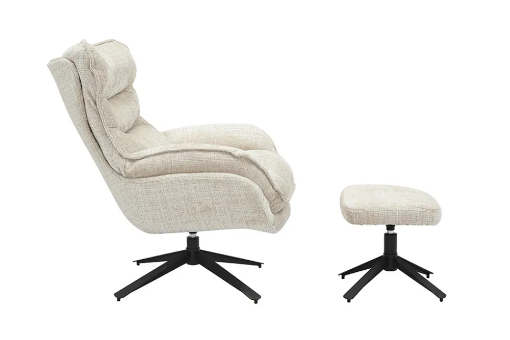 Riess-Ambiente Sitzhocker|Retro Möbel > Drehbarer Hocker CLOUD champagner beige Chenillestoff schwarz Metall Fußhocker